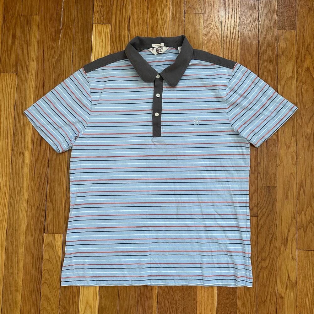 Original Penguin Munsingwear Polo Shirt Mens XL Classic Fit Blue Striped Golf